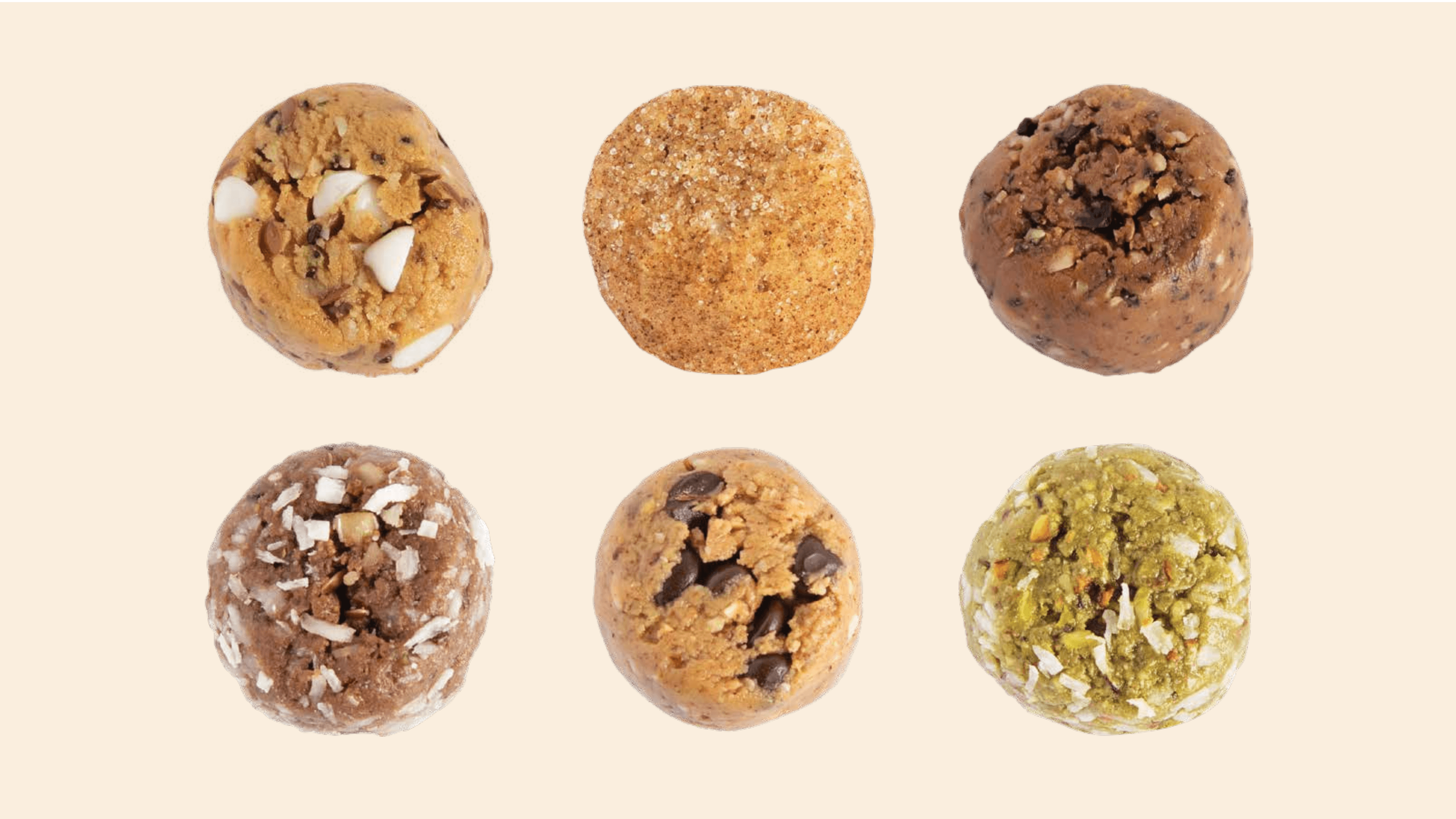 Wholly Balls protein bite product photography grid