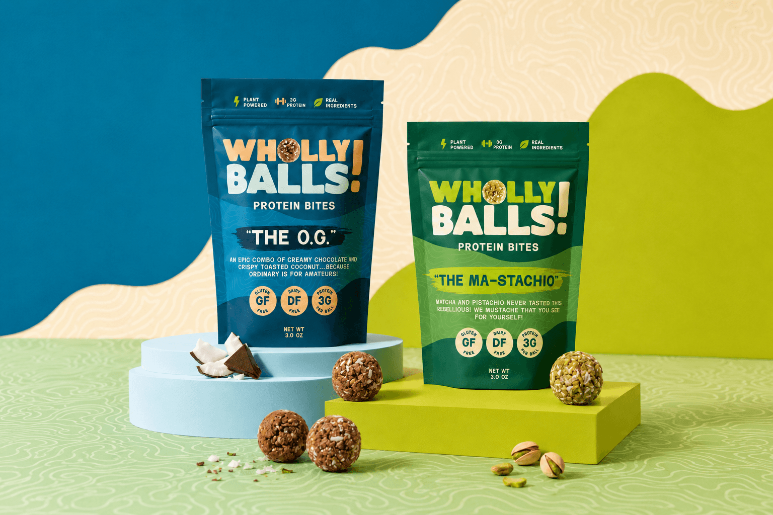 Wholly Balls packaging mockup exploration